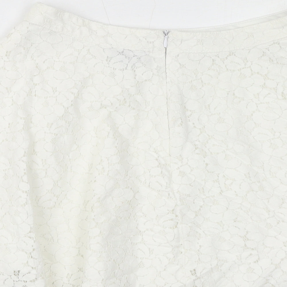 Topshop Womens White Cotton Flare Skirt Size 8 Zip - Lace Overlay