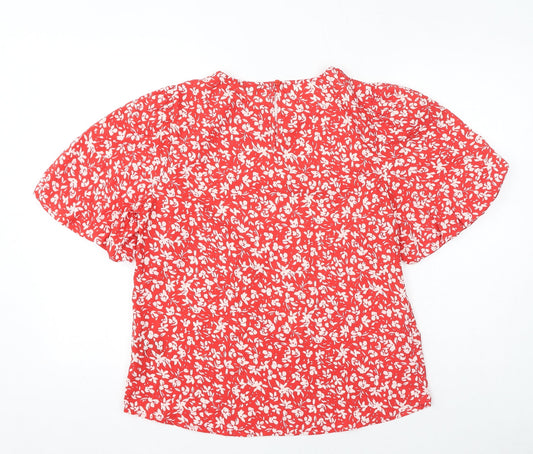 M&Co Womens Red Floral Polyester Basic Blouse Size 12 Round Neck