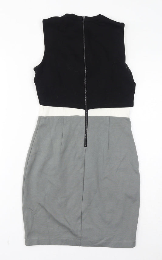 French Connection Womens Grey Viscose Shift Size 8 Round Neck Zip