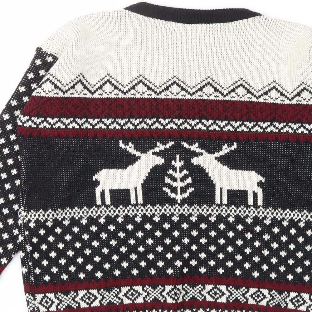 Glamorous Womens Multicoloured Crew Neck Geometric Acrylic Pullover Jumper Size S - Reindeers