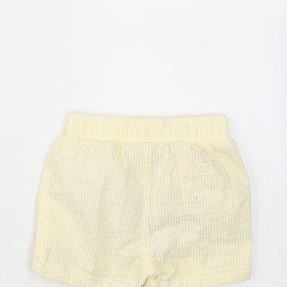 marks and Girls Yellow Plaid Cotton Cropped Trousers Size 3-6 Months Drawstring
