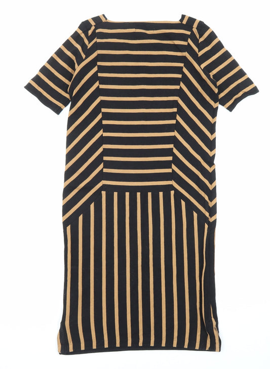 NEXT Womens Black Striped Cotton Mini Size 6 Square Neck Pullover