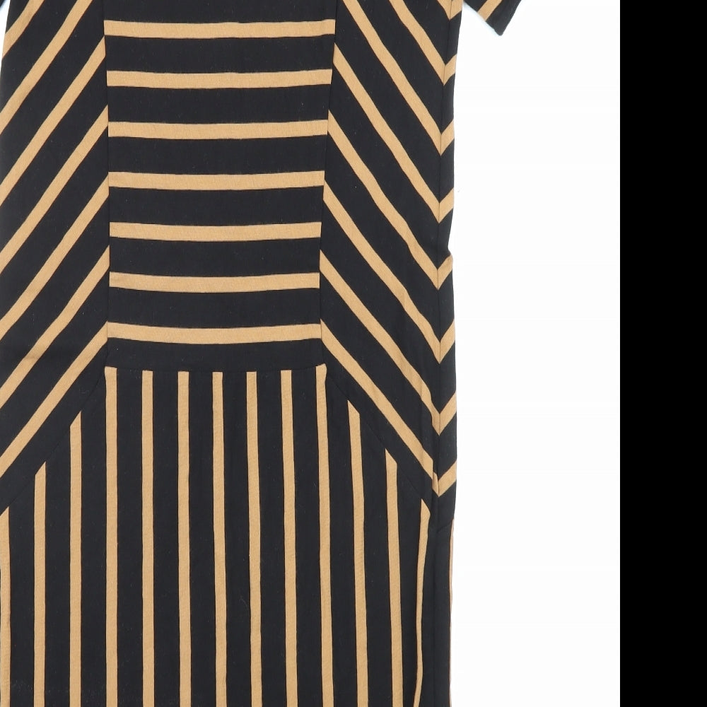 NEXT Womens Black Striped Cotton Mini Size 6 Square Neck Pullover