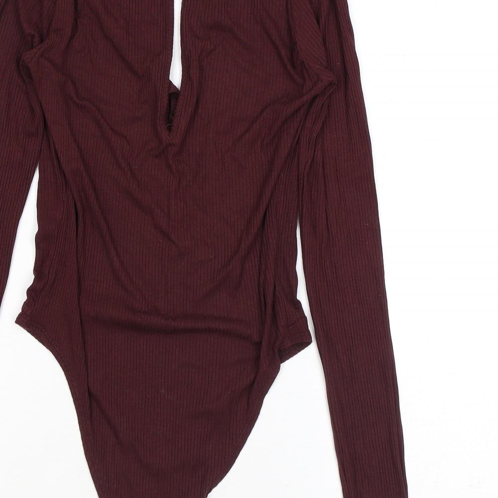Topshop Womens Purple Viscose Bodysuit One-Piece Size 8 L9 in Snap - Keyhole Neck