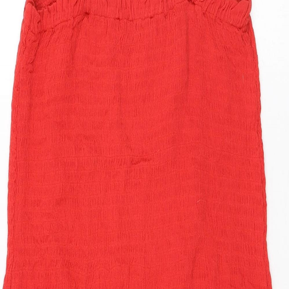 Kendall And Kylie Womens Red Rayon Bodycon Size S Square Neck Pullover - Shirred
