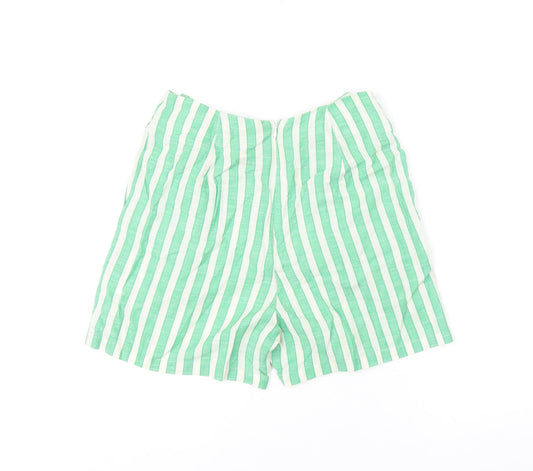 Glamorous Womens Green Striped Cotton Basic Shorts Size 8 L3.5 in Regular Zip - Frill Detail