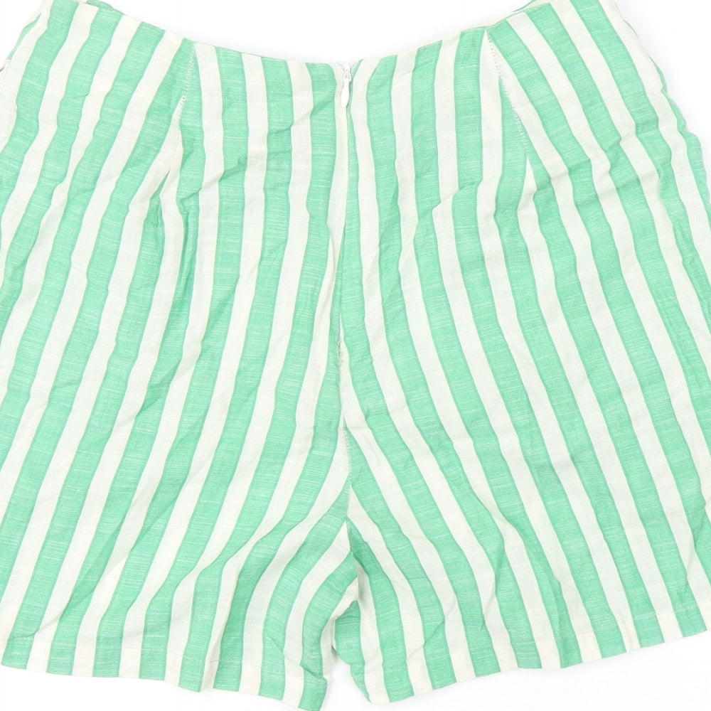 Glamorous Womens Green Striped Cotton Basic Shorts Size 8 L3.5 in Regular Zip - Frill Detail