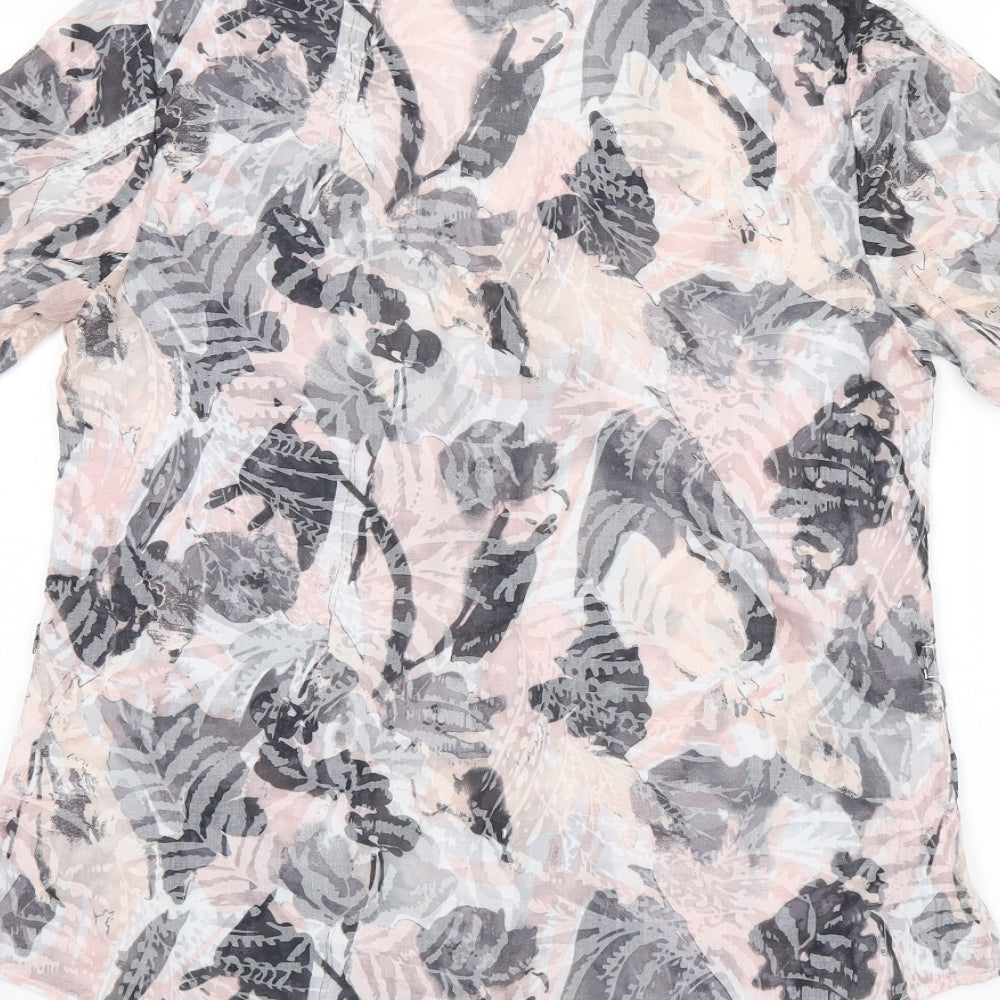 Bonmarché Womens Pink Geometric Polyester Basic Button-Up Size 10 Collared - Leaf Print