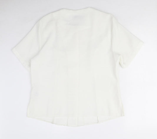 EWM Womens White Polyester Basic Blouse Size 12 Round Neck - Embroidered detail