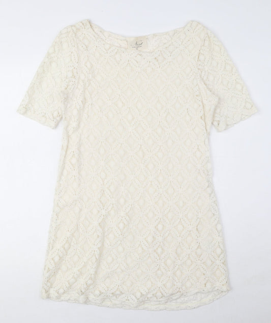 NEXT Womens Ivory Cotton Mini Size 10 Round Neck Pullover