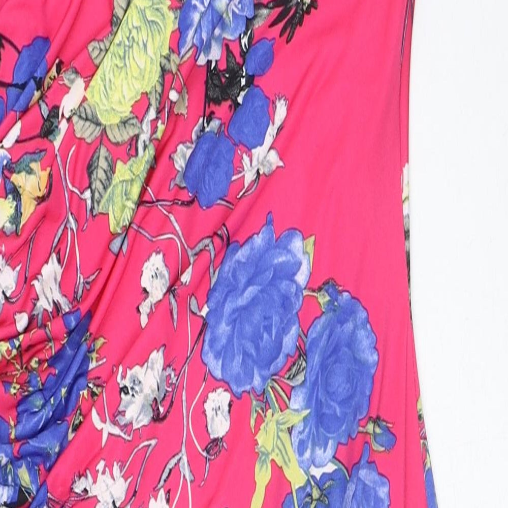 Gina Bacconi Womens Pink Floral Polyester Bodycon Size 12 Round Neck Pullover - Ruched Side