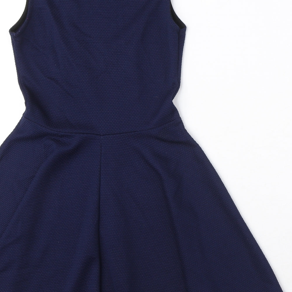 Quiz Womens Blue Polyester Fit & Flare Size 10 Round Neck Pullover - Textured