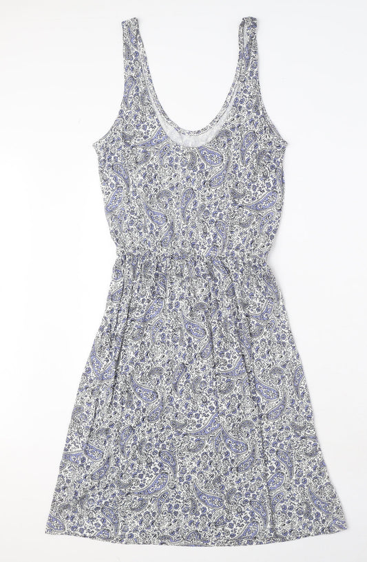 H&M Womens White Paisley Viscose Tank Dress Size XS Scoop Neck Pullover