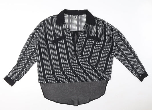 Warehouse Womens Black Geometric Polyester Wrap Blouse Size 8 V-Neck