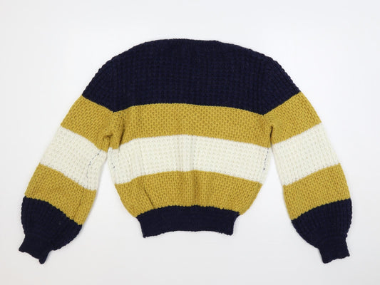 Apricot Womens Multicoloured Crew Neck Striped Acrylic Pullover Jumper Size 14