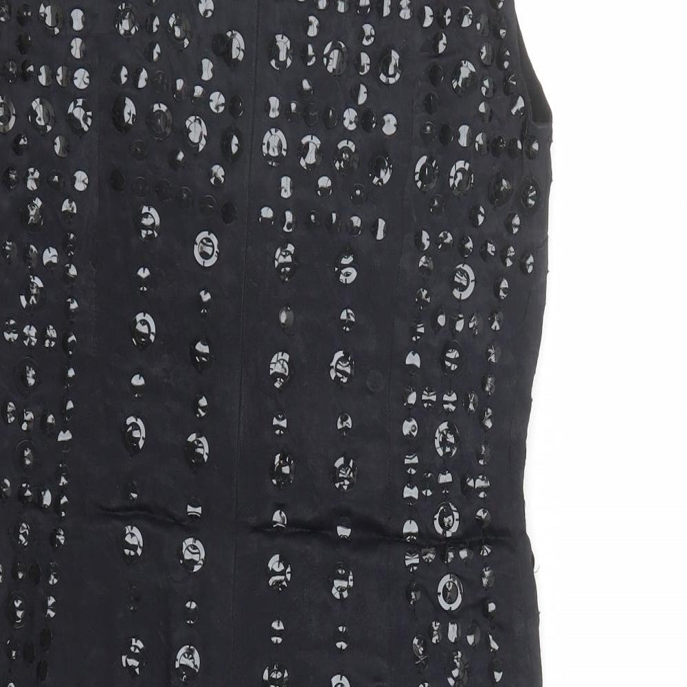 French Connection Womens Black Viscose A-Line Size 6 Round Neck Zip - Sequin Detail