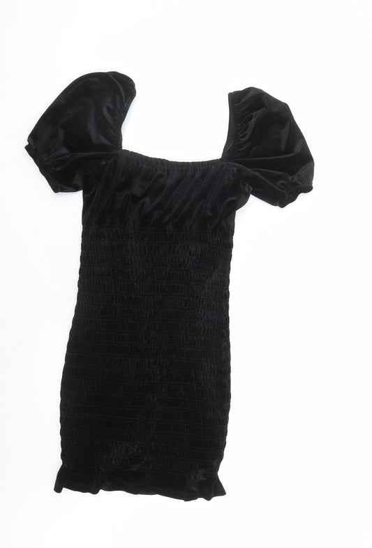 Divided by H&M Womens Black Polyester Bodycon Size S Square Neck Pullover