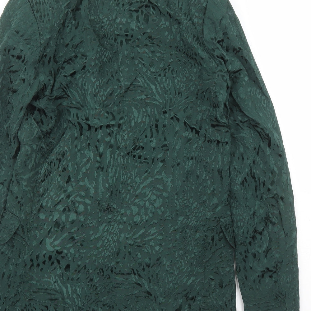 H&M Womens Green Animal Print Viscose Jacket Blazer Size 6 - Leopard Pattern