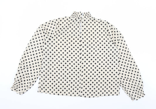Boohoo Womens Beige Polka Dot Polyester Basic Blouse Size 12 Mock Neck