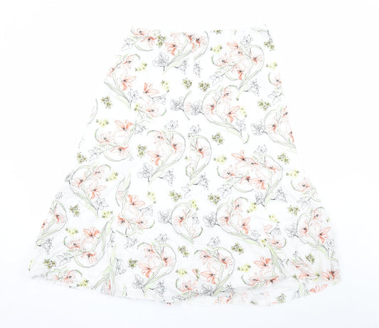 Classic Womens White Floral Polyester Swing Skirt Size 32 in Zip