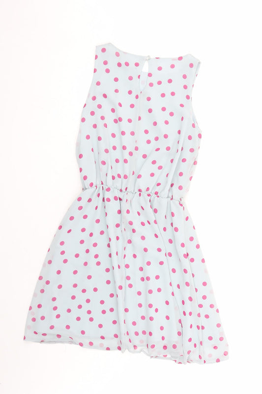 Closet Womens Blue Polka Dot Polyester Fit & Flare Size 8 Boat Neck Button
