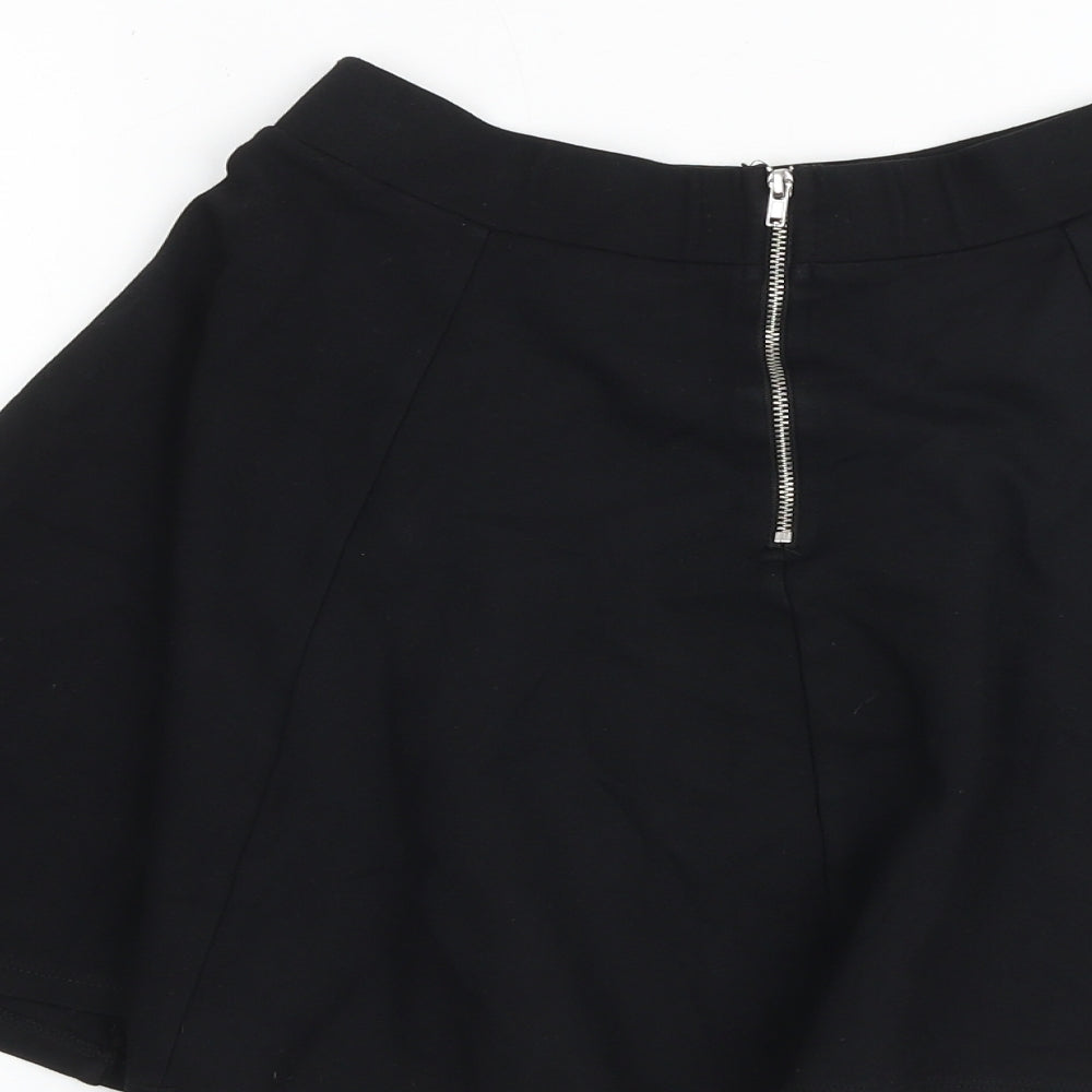 H&M Womens Black Polyester A-Line Skirt Size S Zip