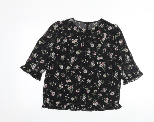 Womens UK Size S Allegra K Black Basic Blouse