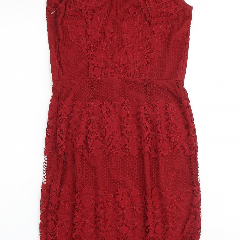 NEXT Womens Red Nylon A-Line Size 8 V-Neck Zip