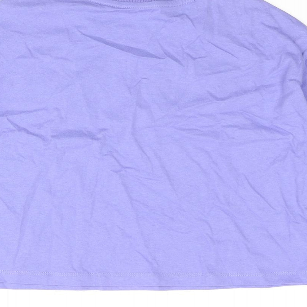 Marks and Spencer Girls Purple Cotton Cropped T-Shirt Size 7-8 Years Crew Neck Pullover - Peace Love Happiness