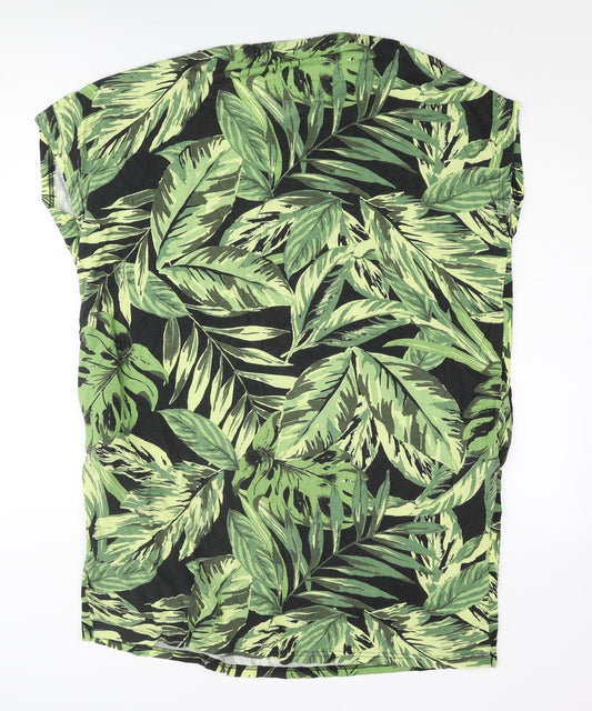 Capsule Womens Green Geometric Viscose T-Shirt Dress Size 18 Roll Neck Pullover - Leaf Print