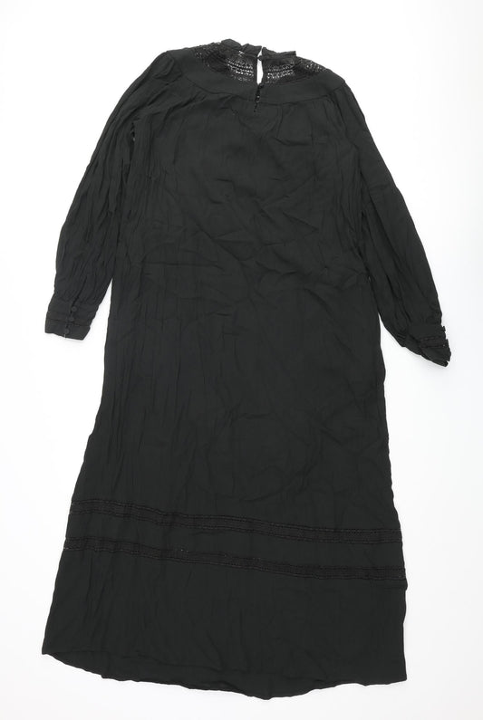 Per Una Womens Black Viscose Maxi Size 10 Mock Neck Button - Lace Trim