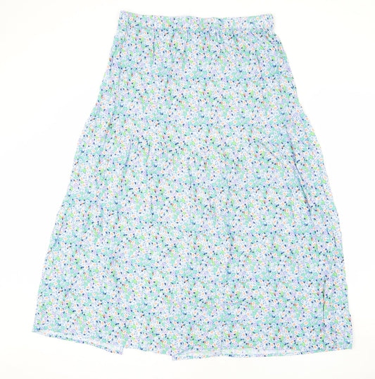 Marks and Spencer Womens Multicoloured Floral Viscose Swing Skirt Size 14 - Long Length, Slit