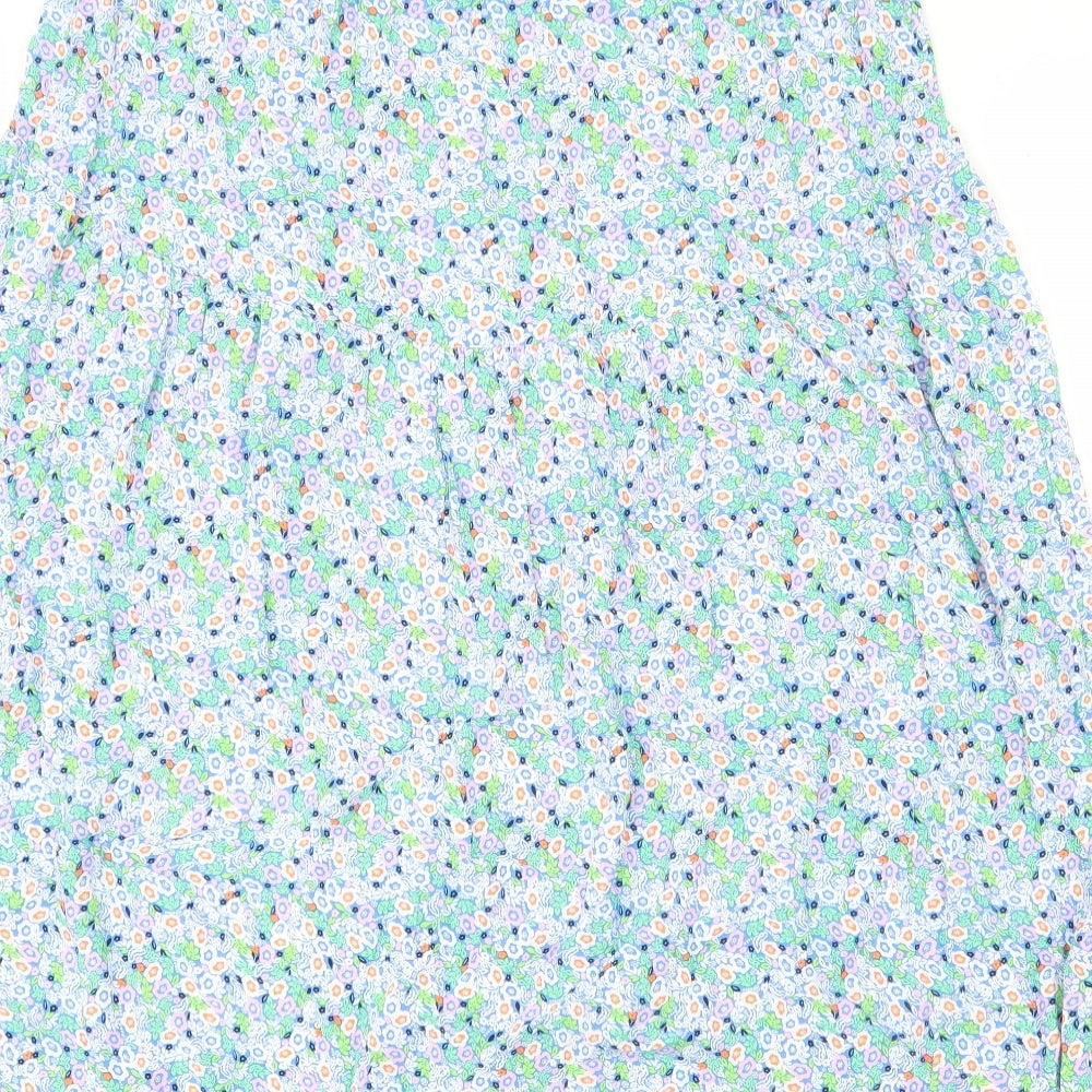 Marks and Spencer Womens Multicoloured Floral Viscose Swing Skirt Size 14 - Long Length, Slit
