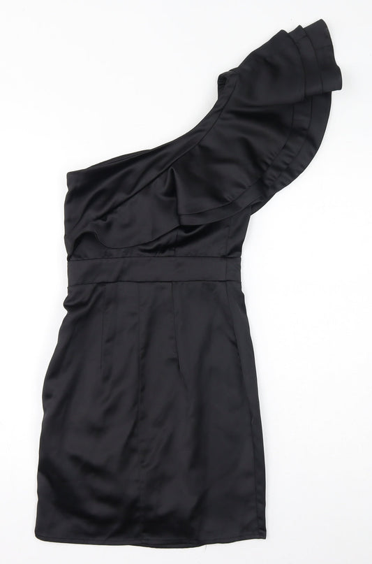 Lipsy Womens Black Polyester Bodycon Size 6 One Shoulder Zip - Ruffles