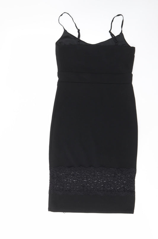 New Look Womens Black Polyester Bodycon Size 12 V-Neck Pullover - Lace