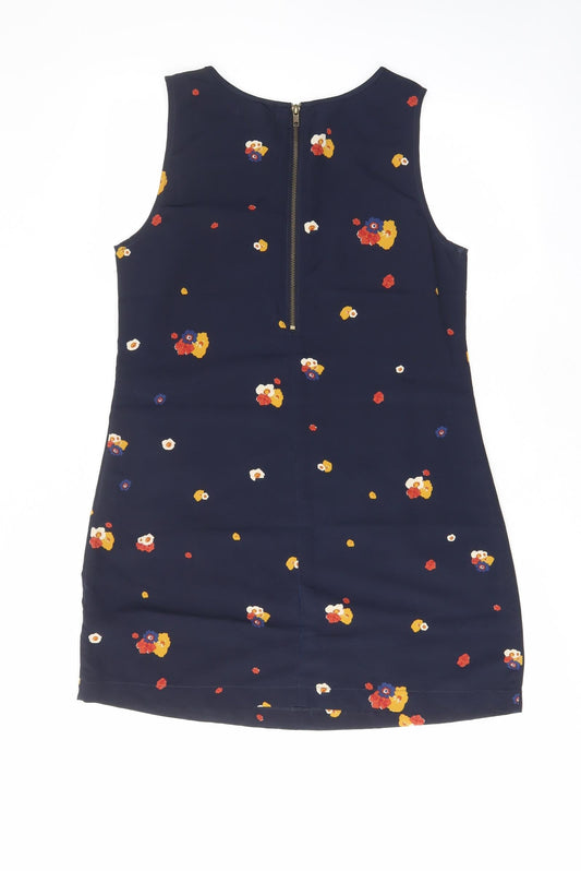 Dotti Womens Blue Floral Polyester A-Line Size 12 Boat Neck Zip - Pockets, Collared