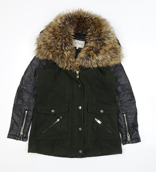 Womens UK Size 6 River Island Green Overcoat