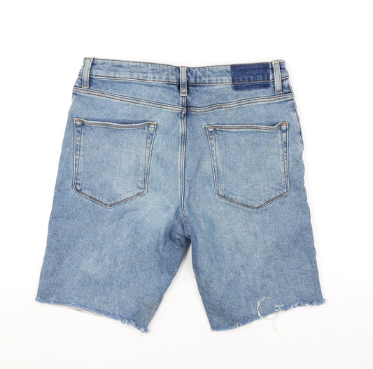 ASOS Mens Blue Cotton Bermuda Shorts Size 32 in L9 in Regular Zip - Distressed Look