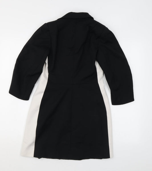 Zara Womens Black Cotton Shirt Dress Size S Collared Button