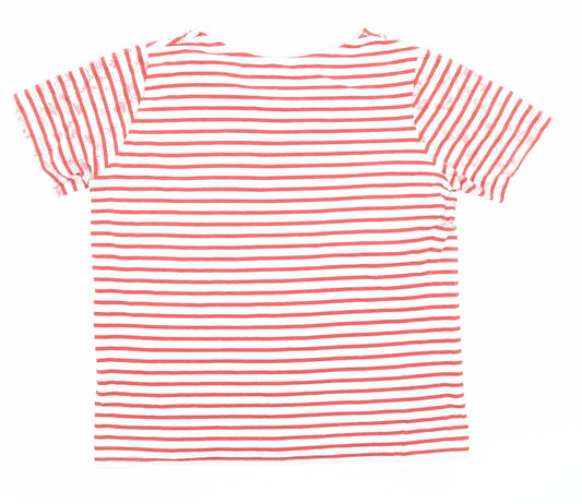 EWM Womens Red Striped Cotton Basic T-Shirt Size 10 Boat Neck - Floral, Size 10-12