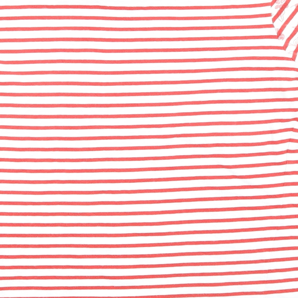 EWM Womens Red Striped Cotton Basic T-Shirt Size 10 Boat Neck - Floral, Size 10-12