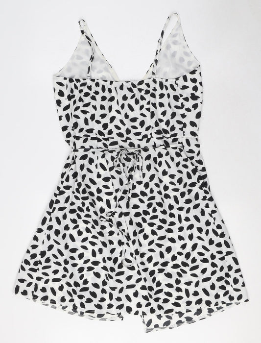 Missguided Womens White Geometric Polyester Wrap Dress Size 10 V-Neck Tie