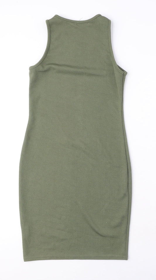 I SAW IT FIRST Womens Green Polyester Mini Size 4 Round Neck Pullover - Ribbed