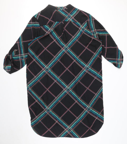 Apricot Womens Black Plaid Polyester Shirt Dress Size 14 V-Neck Pullover