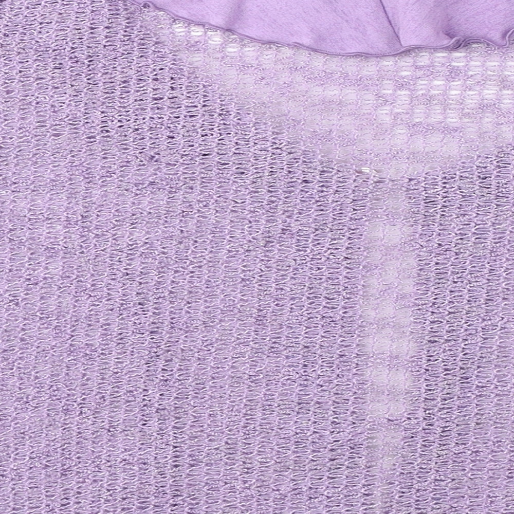 Lori Weidner Womens Purple Scoop Neck Polyester Cardigan Jumper Size 12 - Frill Detail, Sheer