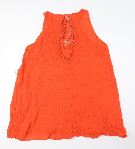River Island Womens Orange Viscose A-Line Size M Round Neck Pullover - Crochet Detail, Tasselled