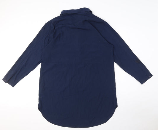 French Connection Womens Blue Polyester Shirt Dress Size 10 Collared Pullover