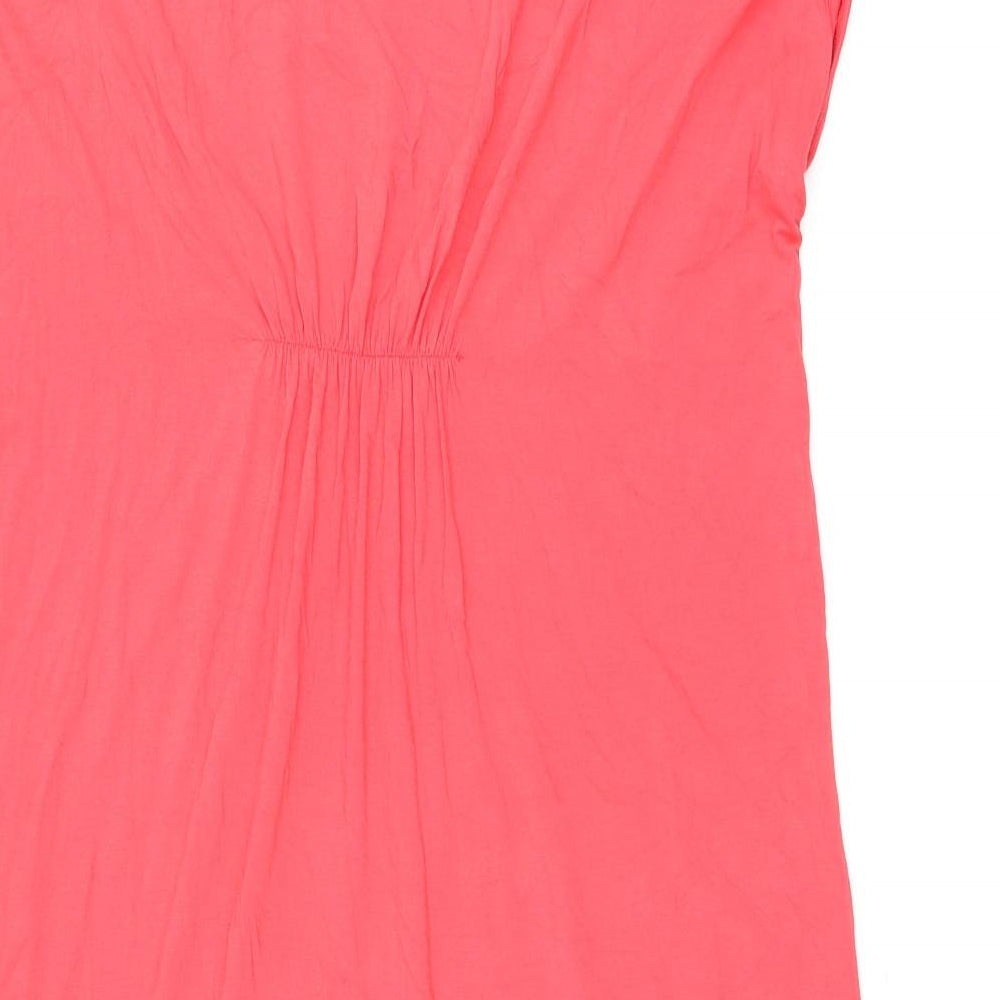 Marks and Spencer Womens Pink Viscose T-Shirt Dress Size 14 Boat Neck Pullover - Keyhole Neck
