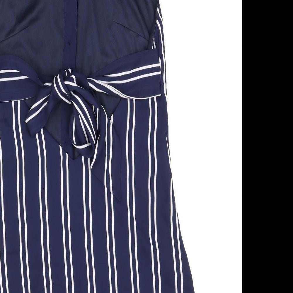 Boohoo Womens Blue Striped Polyester Basic Button-Up Size 8 Halter - Open Back