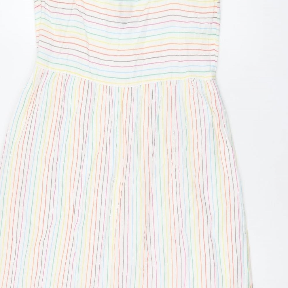 Gap Womens White Striped Cotton Tank Dress Size M Square Neck Zip